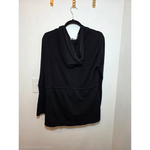 T by Talbots Jacket Lp Hoodie Black Sweatshirt Zip Cinched Waist Pockets Modal - Picture 5 of 8